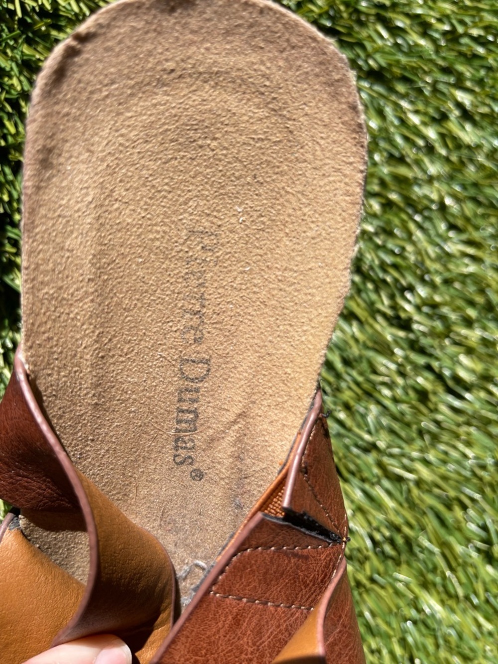 Pierre Dumas Brown Leather Wedge Sandals - Picture 7 of 7